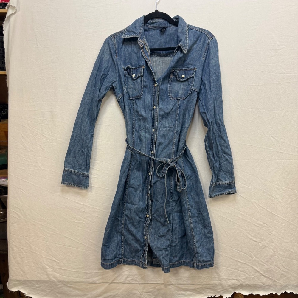 Gap Womens Denim Shirtdress Blue Long Sleeve Button Front Belted Size 6 - Picture 1 of 8